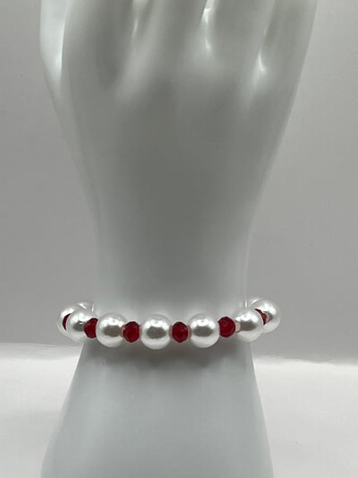 Faux Glass Pearl and AcrylicTranslucent Red Stretch Bracelet image 0