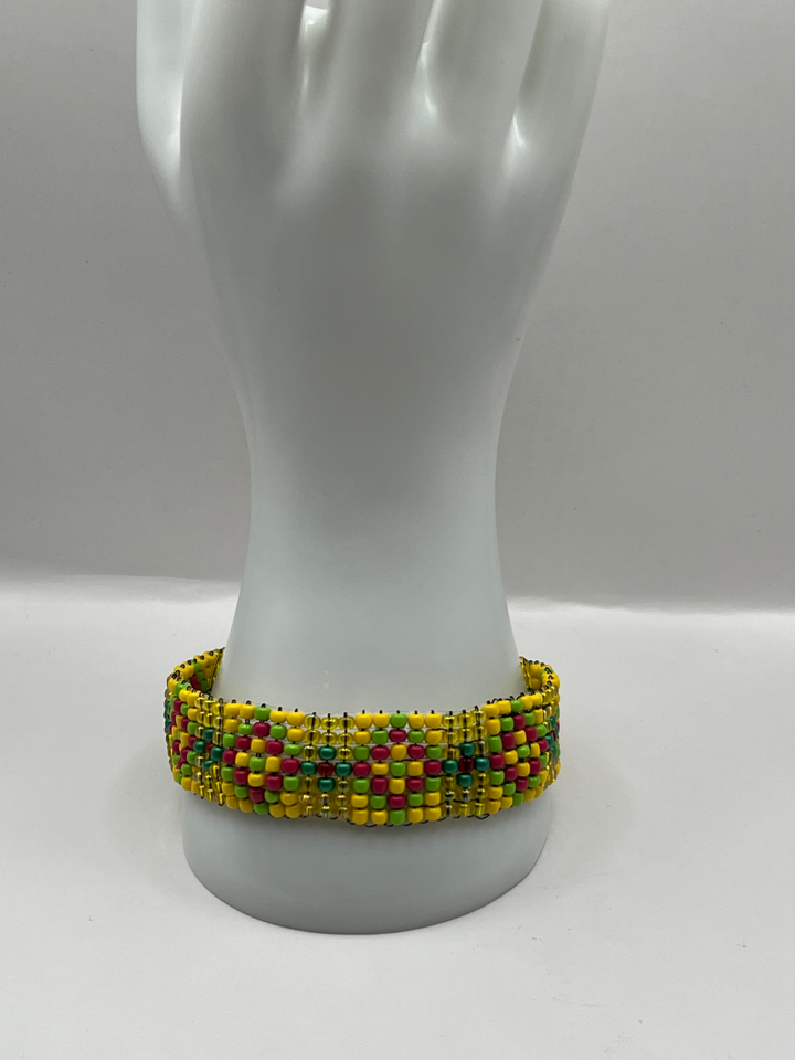 Red,YellowAnd Green Sqaure Cross Loom Bracelet image 0