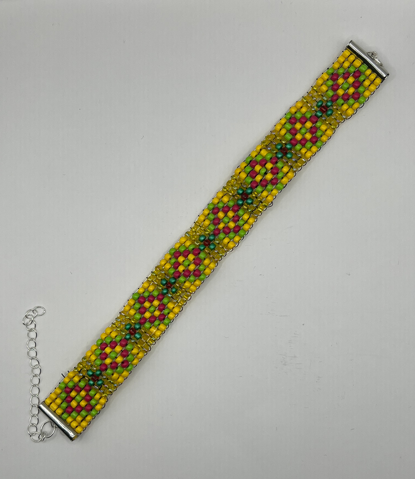 Red,YellowAnd Green Sqaure Cross Loom Bracelet image 1
