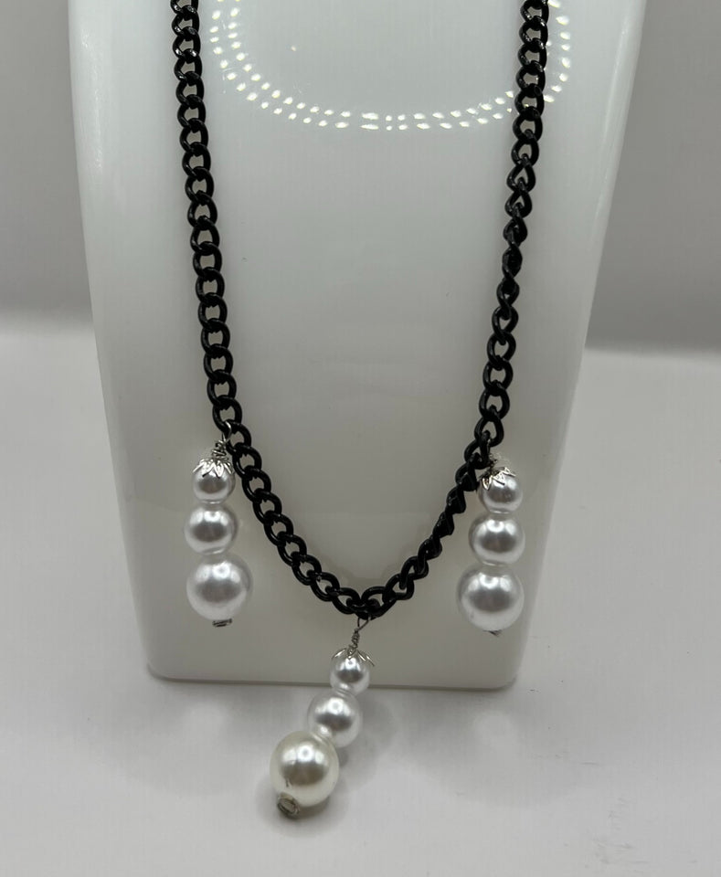 The Triple Faux Pearl Dangle Necklace And Earrings Jewellery Set image 1
