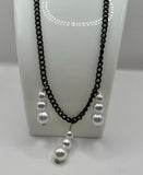 The Triple Faux Pearl Dangle Necklace And Earrings Jewellery Set image 1