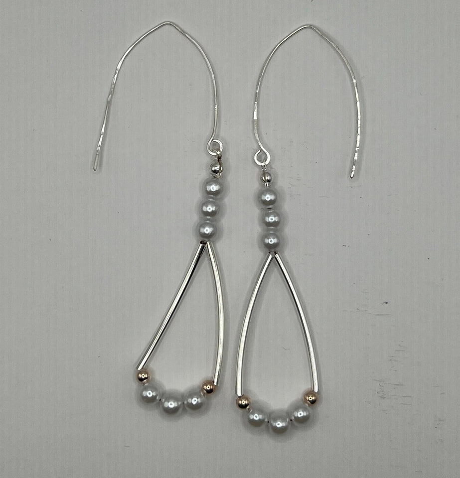 Faux Pure White Glass Pearls Curved Triangle Earrings image 1