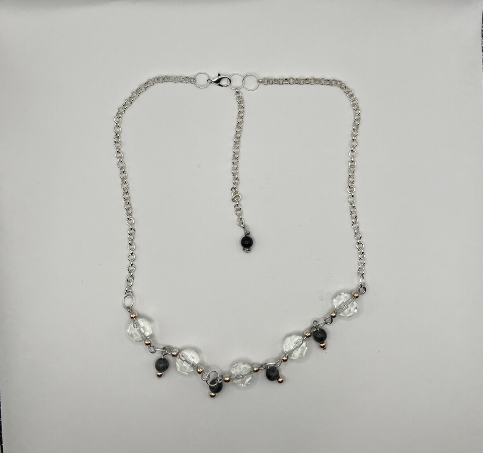 Faceted Clear Glasss With A HintOf Blue Goldstone Jewellery Set image 2