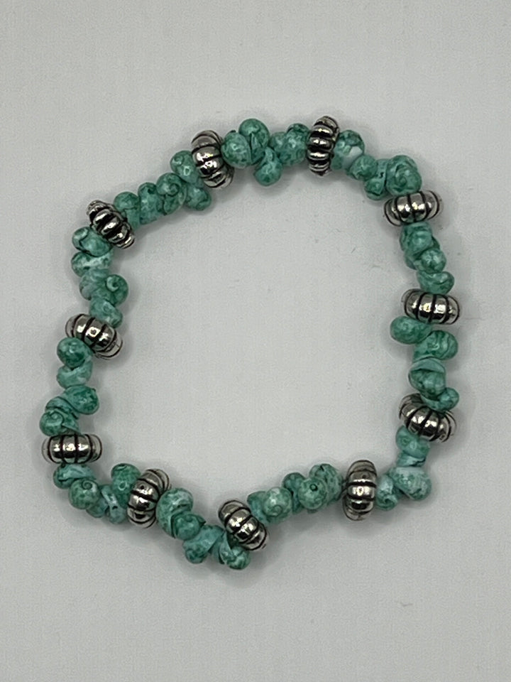 Faux HowliteAnd Antique Silver Spacers Stretch Bracelet image 1