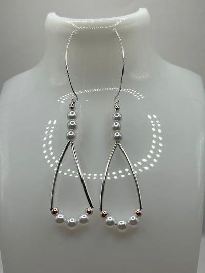Faux Pure White Glass Pearls Curved Triangle Earrings image 0