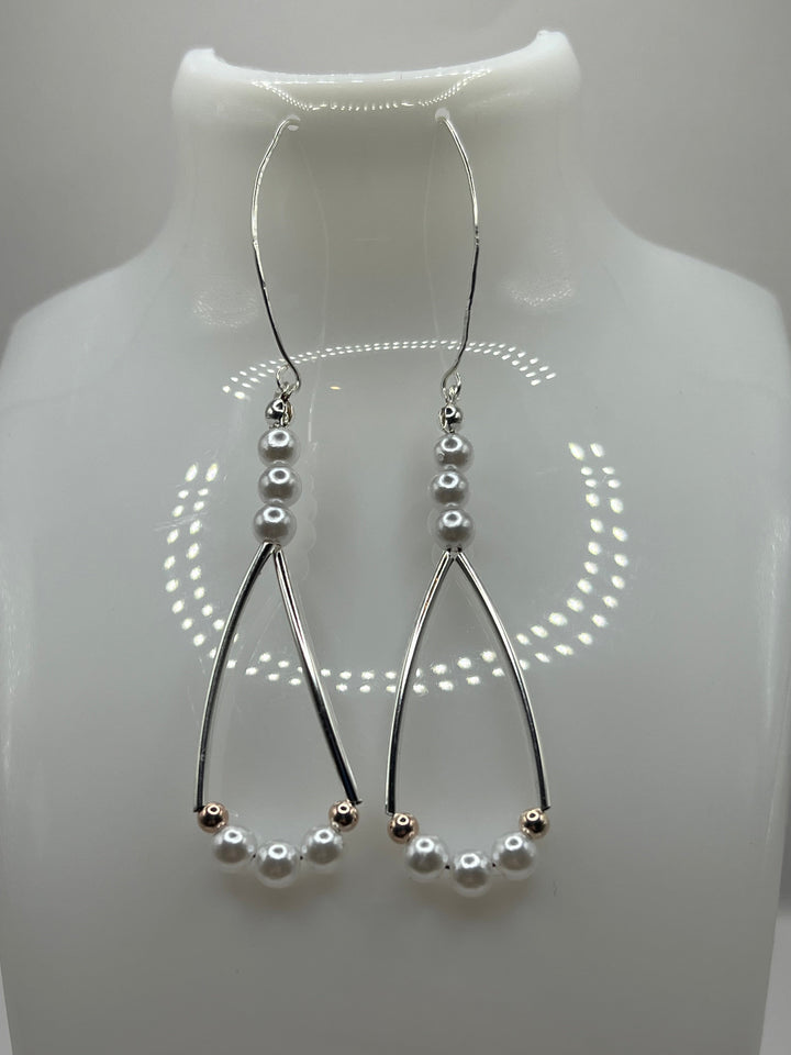 Faux Pure White Glass Pearls Curved Triangle Earrings image 0