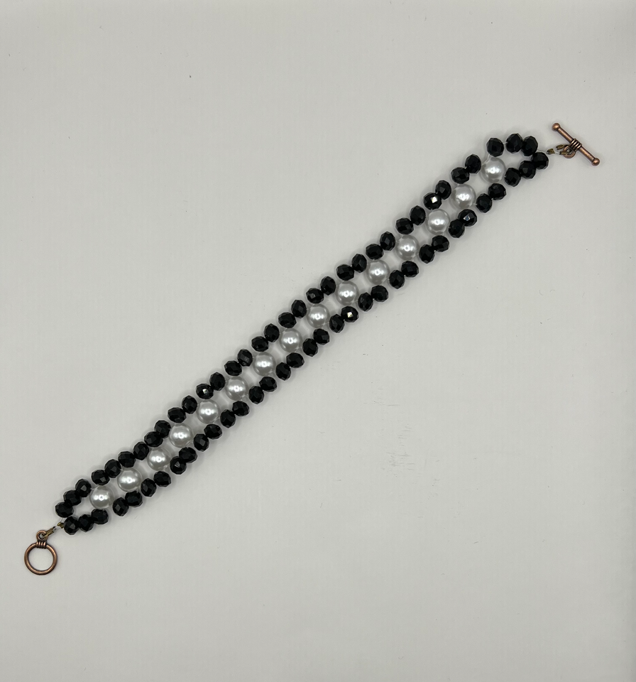 Faceted Black GlassWith Faux Glass Pearls Bracelet image 1