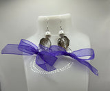 Faux Pure White Glass Pearl & Smokey  Purple Bow Earrings image 0
