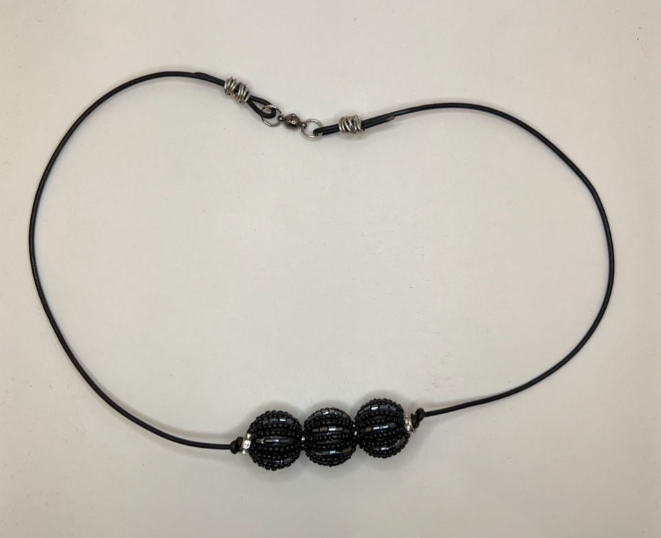Faux Leather And Large Beaded Beads Necklace image 1