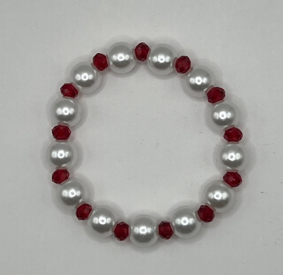 Faux Glass Pearl and AcrylicTranslucent Red Stretch Bracelet image 1