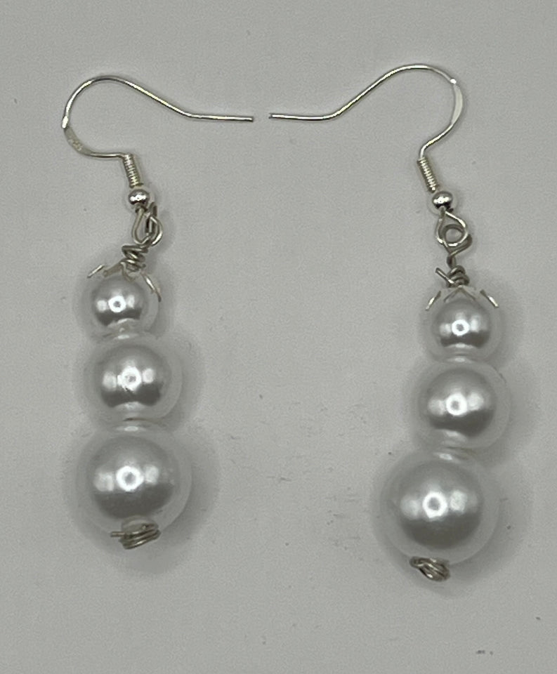The Triple Faux Pearl Dangle Necklace And Earrings Jewellery Set image 4