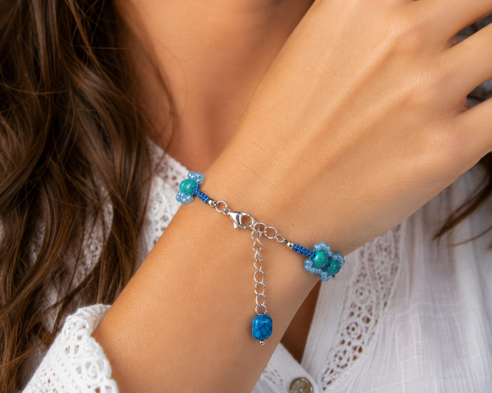 Silver Heart Link Howlite Macramé Bracelet Kel’s Lampworked Glass Jewellery & More