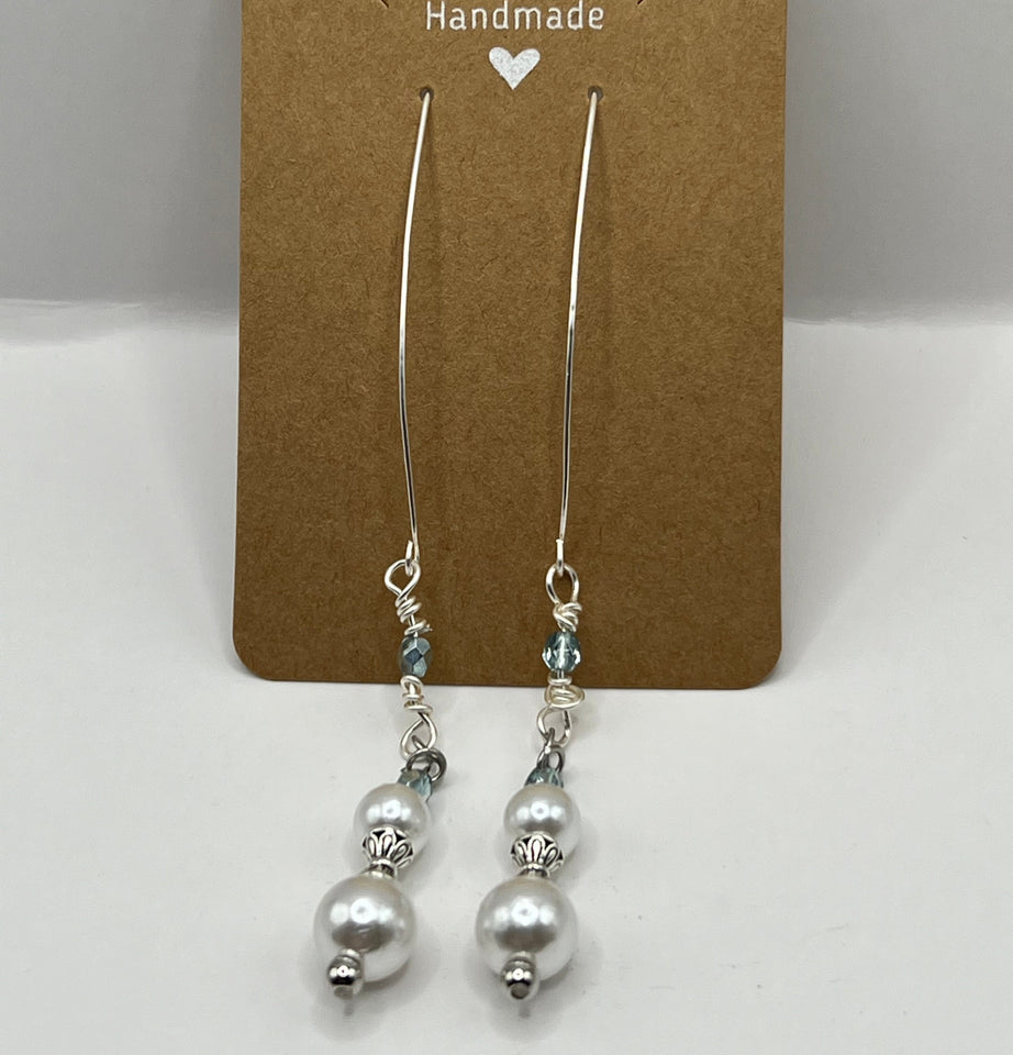 Faux Pure White Glass Pearl Shoulder Duster Earrings image 2