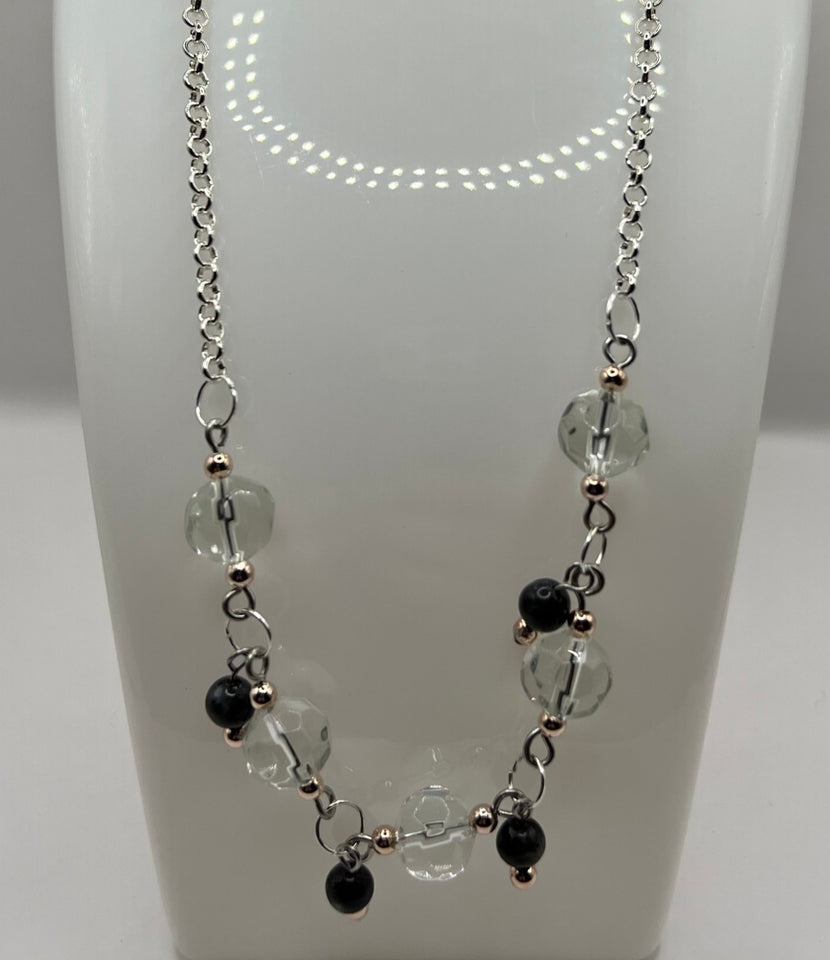 Faceted Clear Glasss With A HintOf Blue Goldstone Jewellery Set image 1