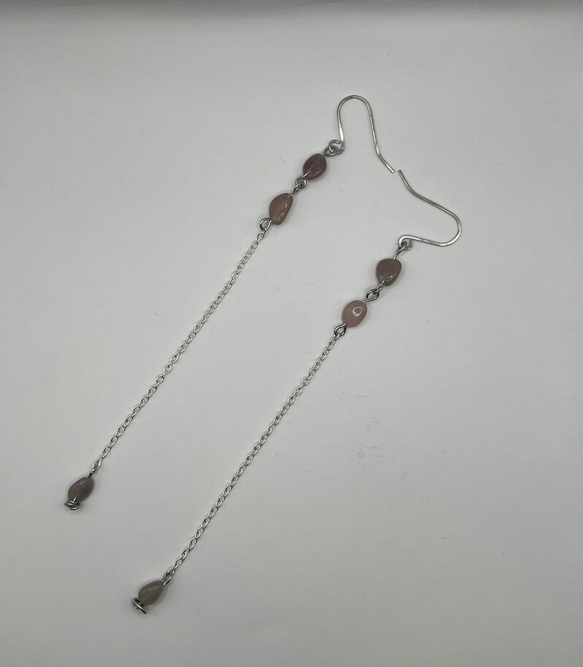 Rose Quartz Nuggets Dangle Earrings image 1