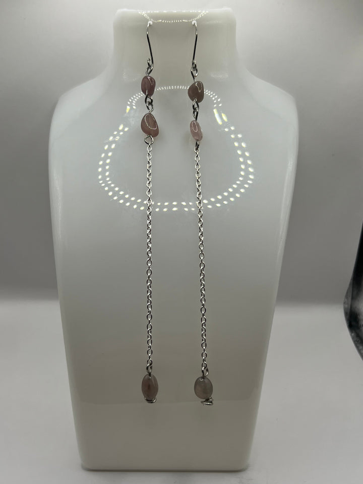 Rose Quartz Nuggets Dangle Earrings image 0