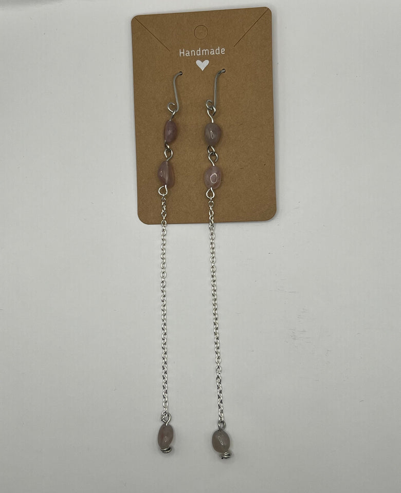 Rose Quartz Nuggets Dangle Earrings image 2