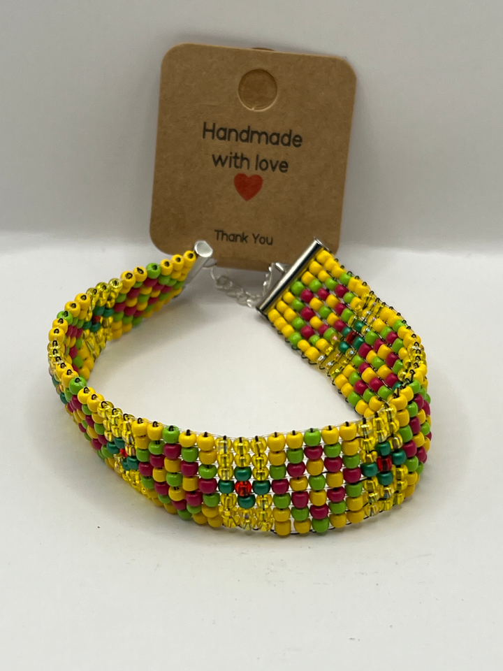 Red,YellowAnd Green Sqaure Cross Loom Bracelet image 2