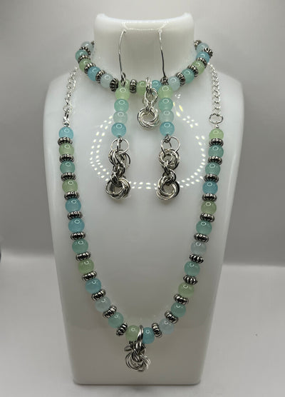 Light Blue and light green Trio Mobius Jewellery Set image 0