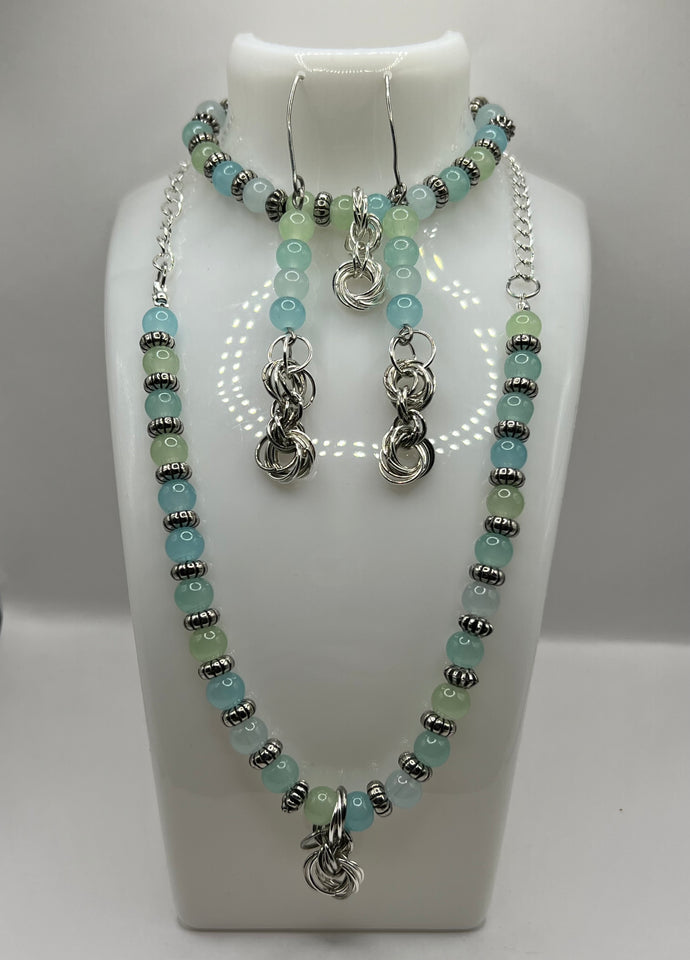 Light Blue and light green Trio Mobius Jewellery Set image 0
