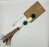 Faux Suede & Fabric Tassle Beaded 'Y' Necklace image 2