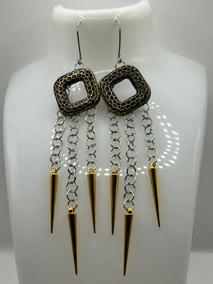 Hammer Square Links With Acrylic Gold Dagger Earrings image 0