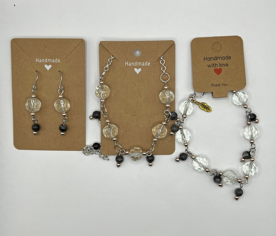 Faceted Clear Glasss With A HintOf Blue Goldstone Jewellery Set image 7