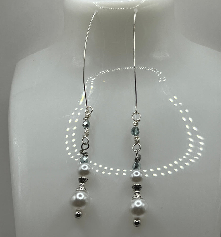 Faux Pure White Glass Pearl Shoulder Duster Earrings image 0