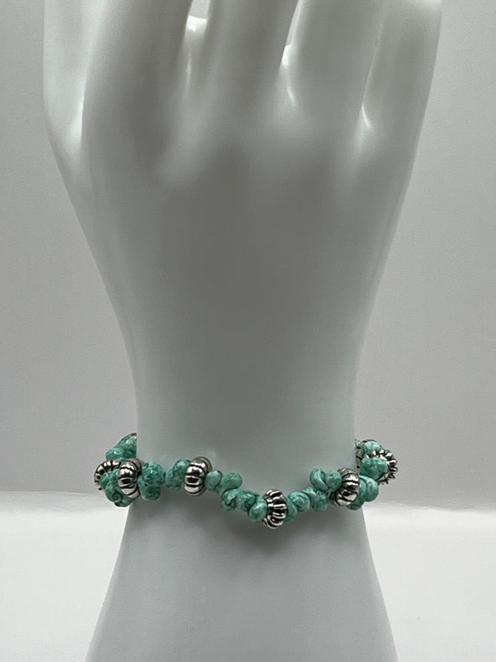 Faux HowliteAnd Antique Silver Spacers Stretch Bracelet image 0