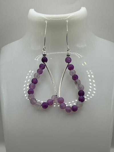 Purple Gemstones & Curved Silver Tube Beads Earrings image 0