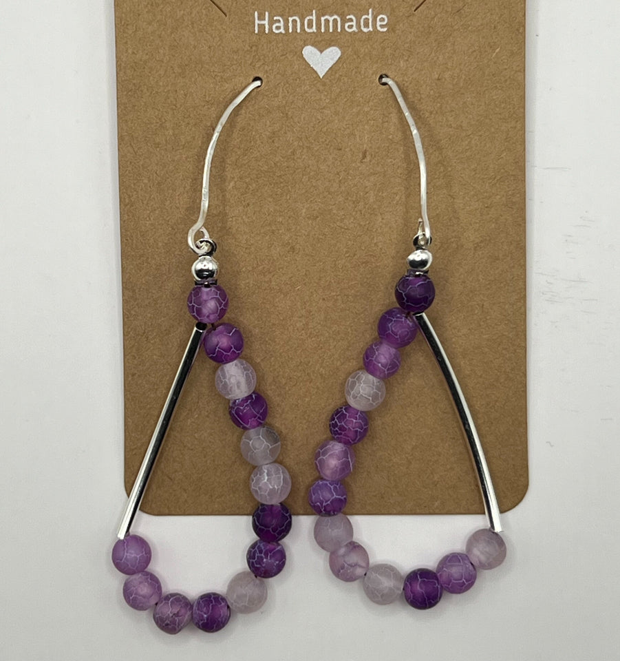 Purple Gemstones & Curved Silver Tube Beads Earrings image 2