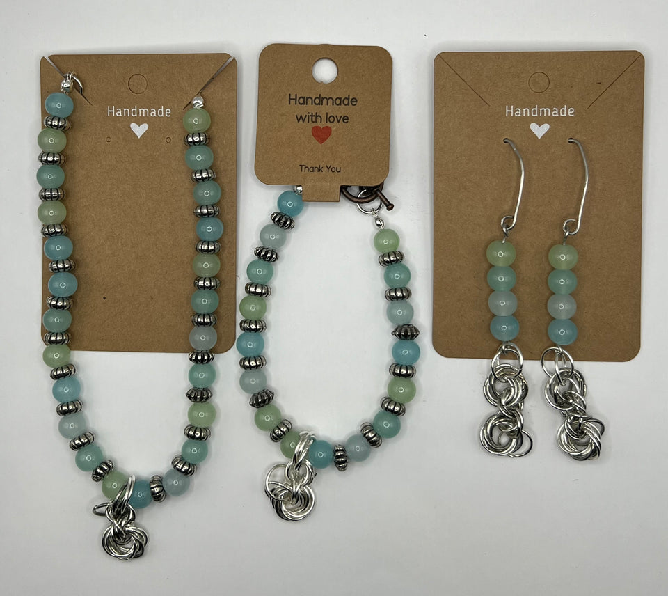 Light Blue and light green Trio Mobius Jewellery Set image 7