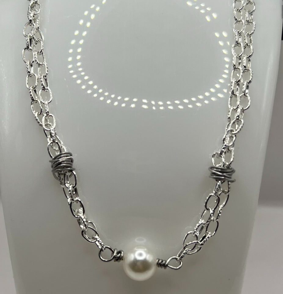 Two Chains minimalist Pearl Neclace image 0