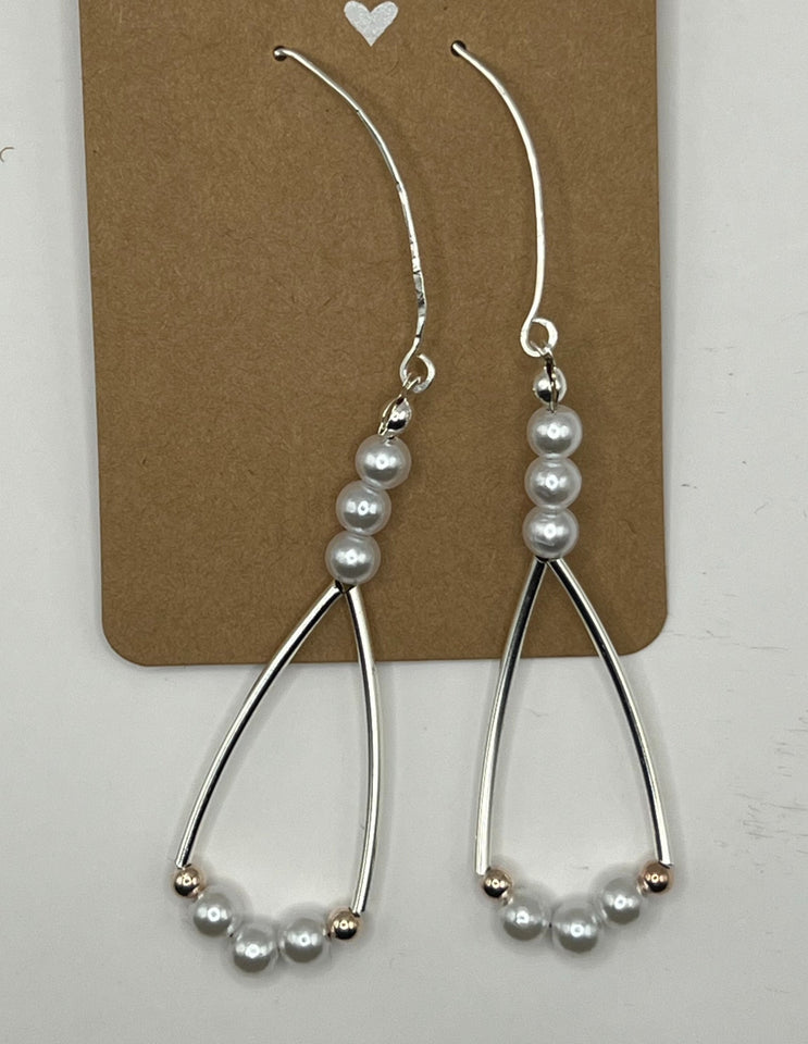 Faux Pure White Glass Pearls Curved Triangle Earrings image 2
