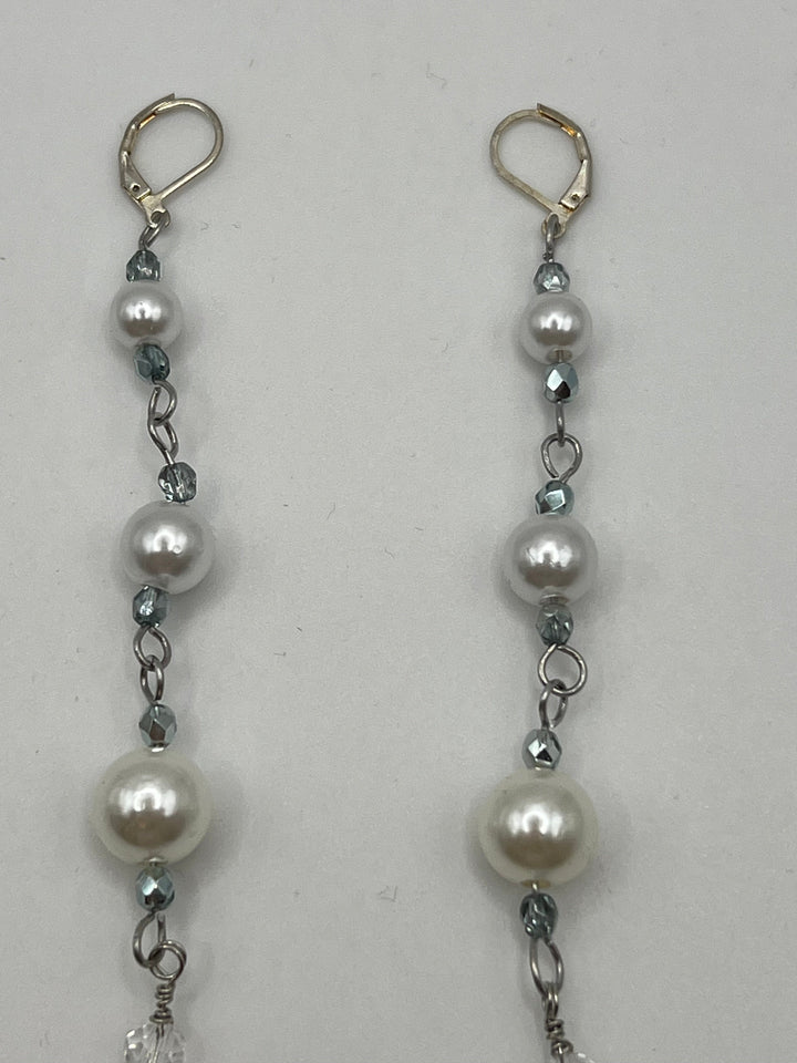 Glass Pearl And Faux Crystal Shoulder Duster Wire Earrings Kel's Lampworked Glass Jewellery & More
