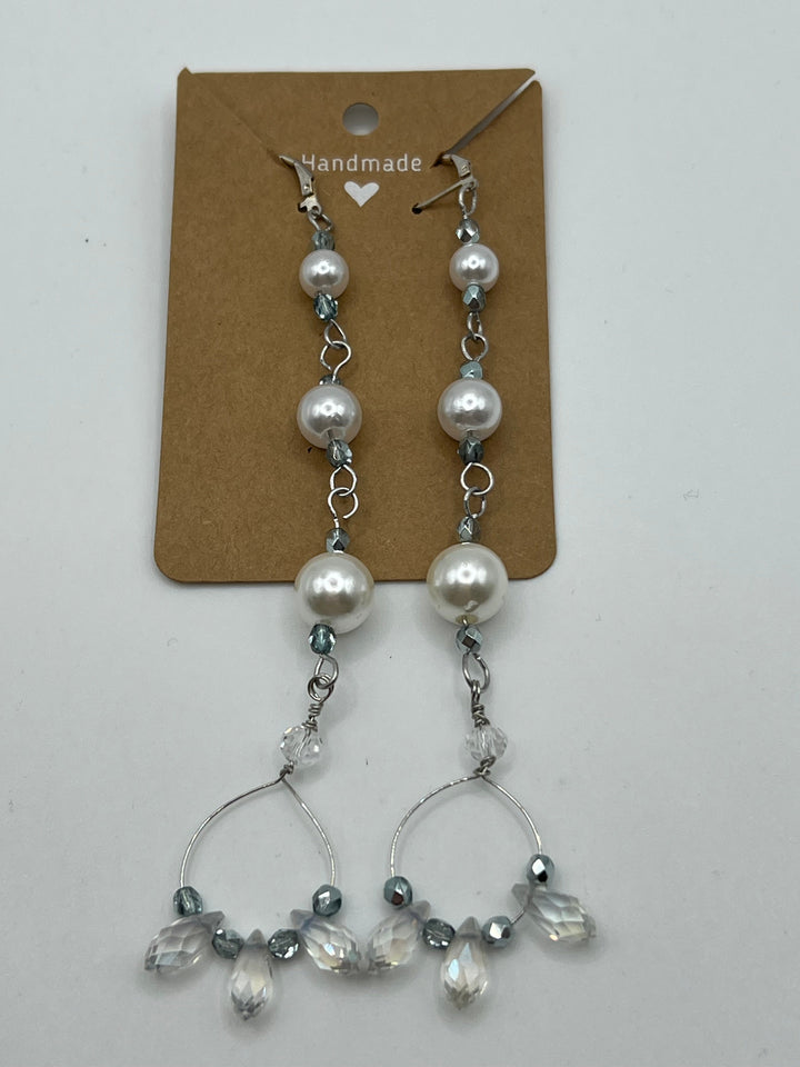 Glass Pearl And Faux Crystal Shoulder Duster Wire Earrings Kel's Lampworked Glass Jewellery & More