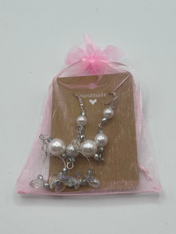 Glass Pearl And Faux Crystal Shoulder Duster Wire Earrings Kel's Lampworked Glass Jewellery & More