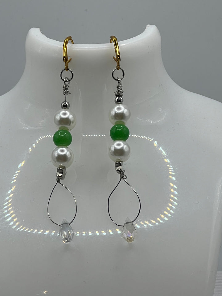 Green And Glass Pearl Drop Earrings Kel's Lampworked Glass Jewellery & More