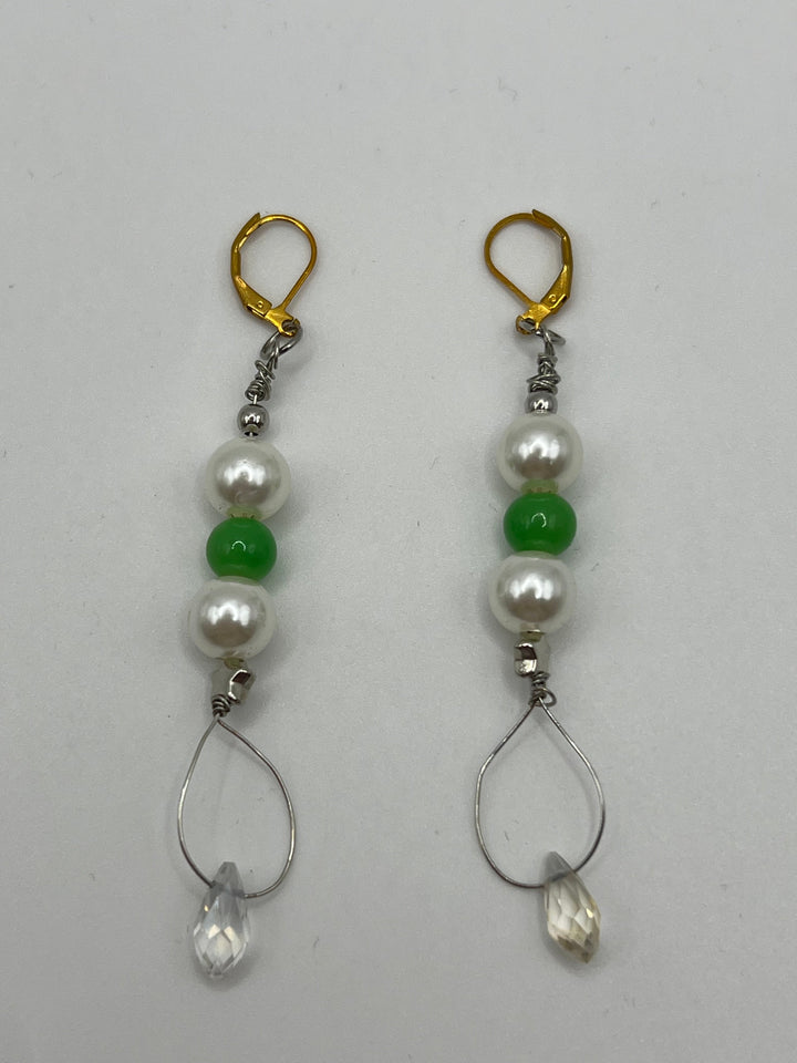 Green And Glass Pearl Drop Earrings Kel's Lampworked Glass Jewellery & More