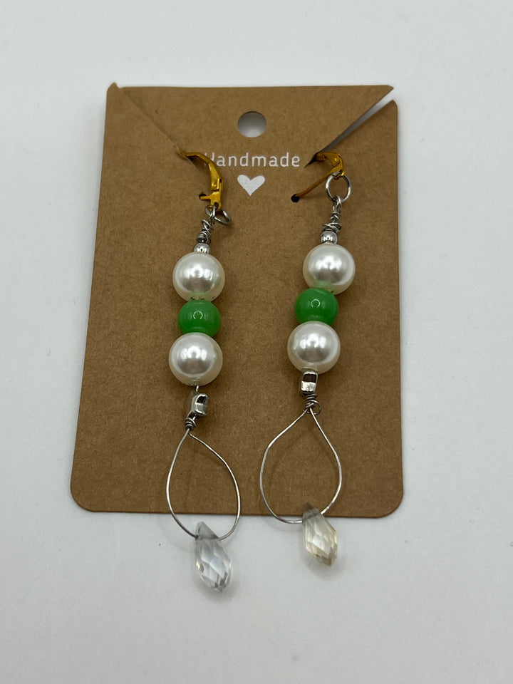 Green And Glass Pearl Drop Earrings Kel's Lampworked Glass Jewellery & More