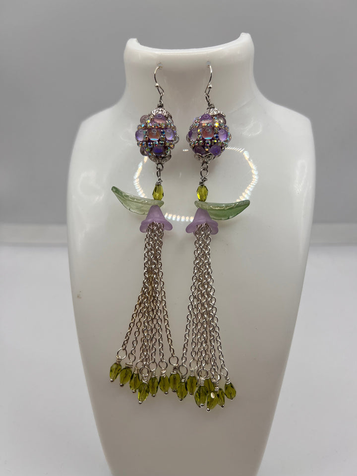 Lavender Garden Tassel Earrings Kel's Lampworked Glass Jewellery & More