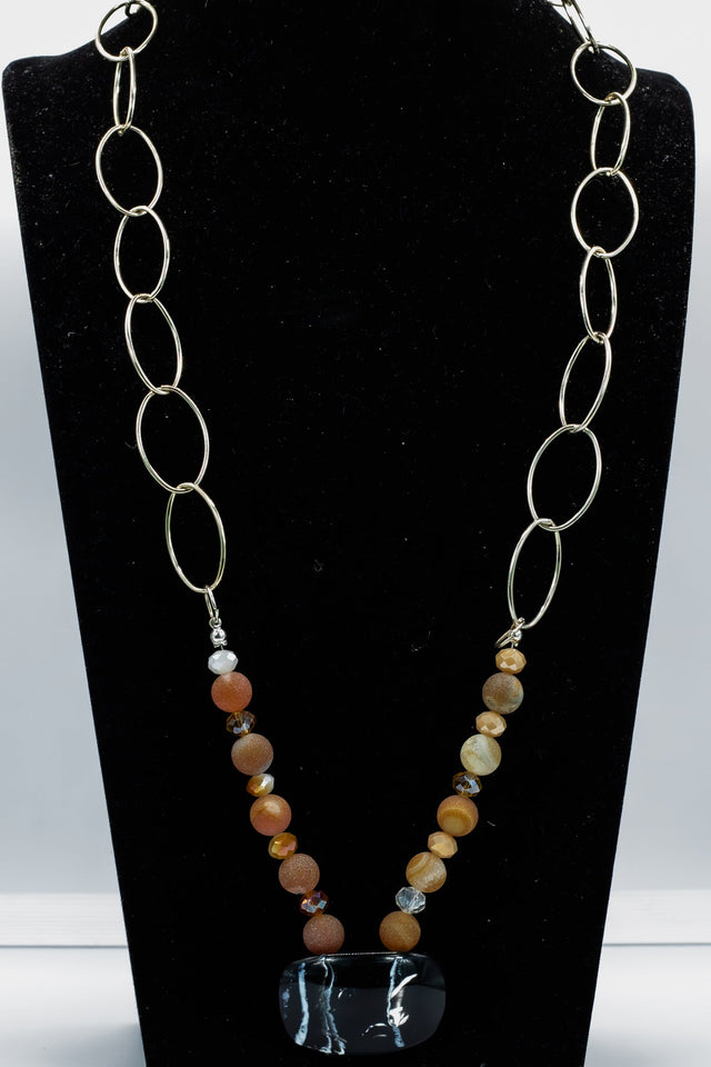 Red Agate & Chain Statement Necklace Kel's Lampworked Glass Jewellery & More
