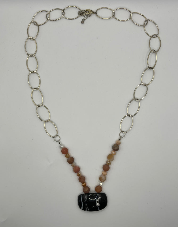 Red Agate & Chain Statement Necklace Kel's Lampworked Glass Jewellery & More