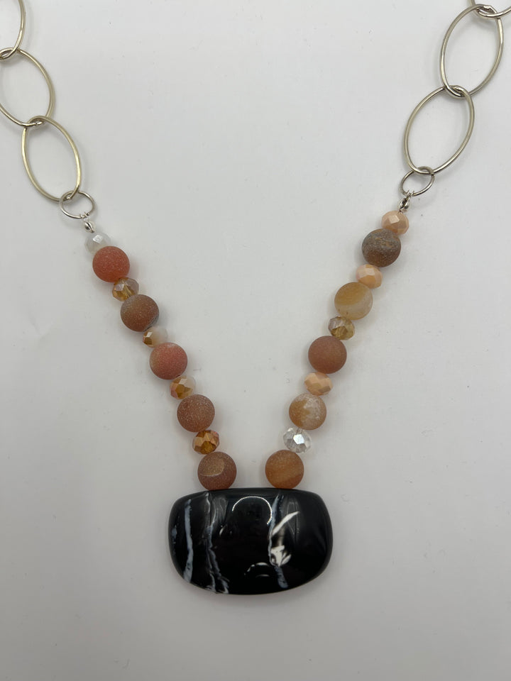 Red Agate & Chain Statement Necklace Kel's Lampworked Glass Jewellery & More