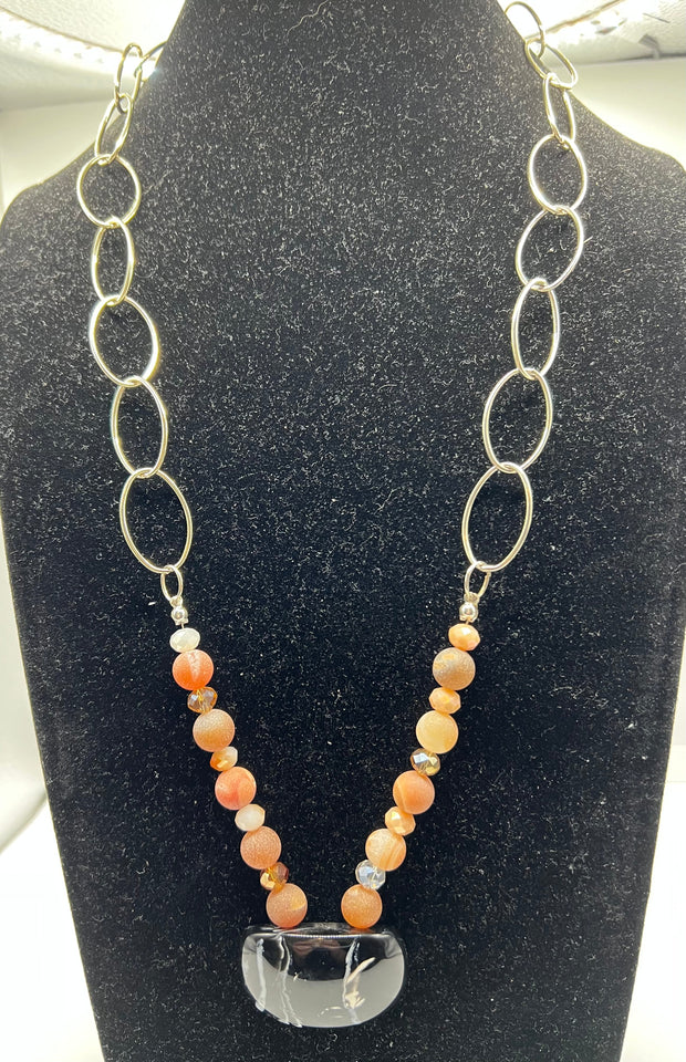 Red Agate & Chain Statement Necklace Kel's Lampworked Glass Jewellery & More