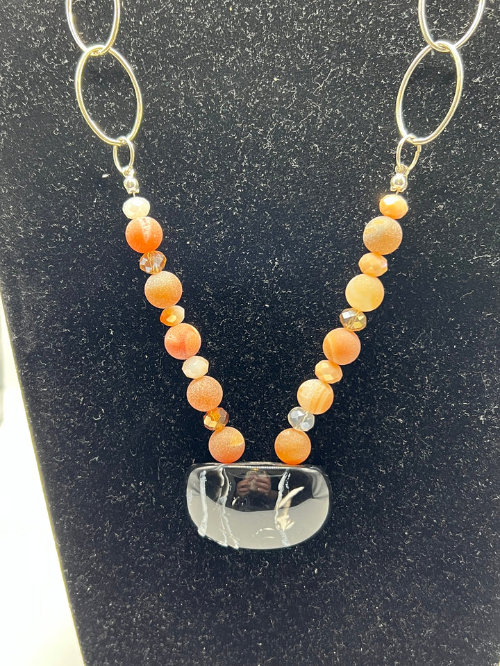 Red Agate & Chain Statement Necklace Kel's Lampworked Glass Jewellery & More