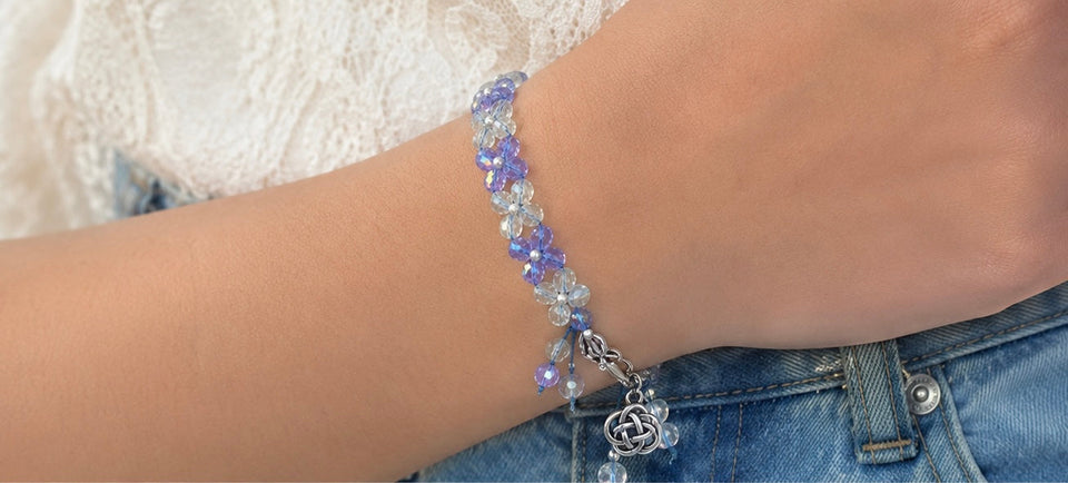 All The Crystal Blues Squares Bracelet Kel’s Lampworked Glass Jewellery & More
