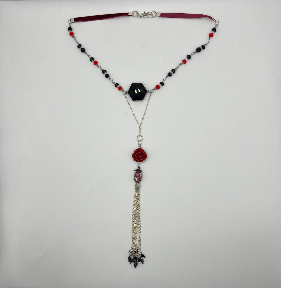 Rose Tassel Faux Double Strand Necklace Kel's Lampworked Glass Jewellery & More