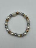 Faux Pearls Draped In Sparkle With Gold & Silver Stretch Bracelet - Kel’s Lampworked Glass Jewellery & More