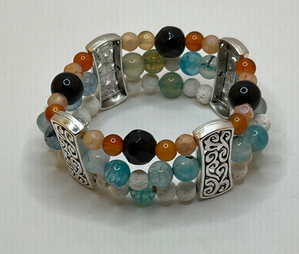 The Swirls & Beautiful Colours gemstone triple strand - Kel’s Lampworked Glass Jewellery & More